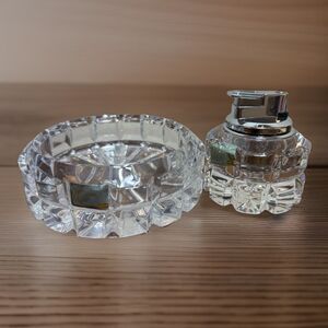 Mikasa Lead Crystal Glass Table Cigarette Lighter and Ashtray Nesting Set